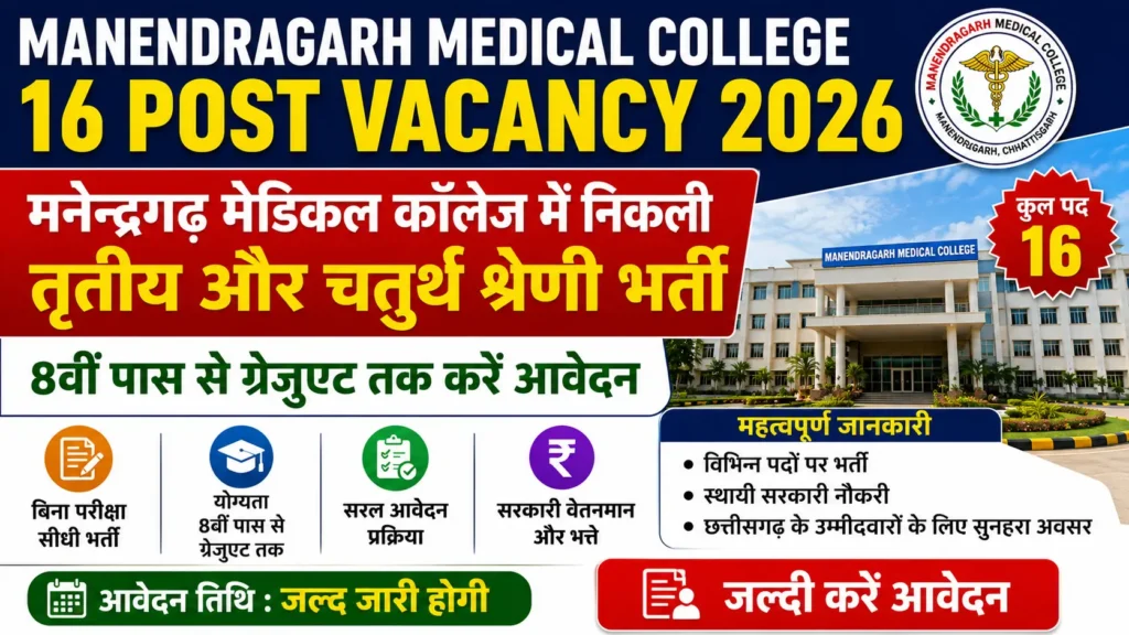 Manendragarh Medical College 16 Post Vacancy 2026